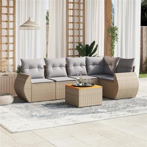 VIDAXL  Salon De Jardin Avec Coussins 6 Pcs Beige R&eacute;sine Tress&eacute;e