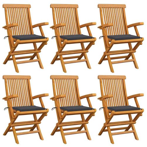 Non Communiqué Anthracite Lot De 6 Chaise Vidaxl H. 89 Cm Pliable Exterieur En Teck Gris