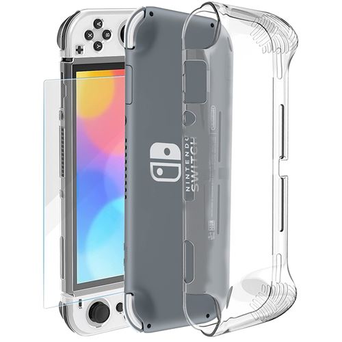 Coque pour Nintendo Switch Oled 7 souple silicone transparente et 2 Verres Trempé Film Protection Ecran - IRIOS -