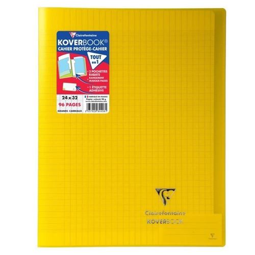 Cahier piqu&eacute; polypro Koverbook 24x32cm 48 pages petits carreaux 5x5 jaune transparent