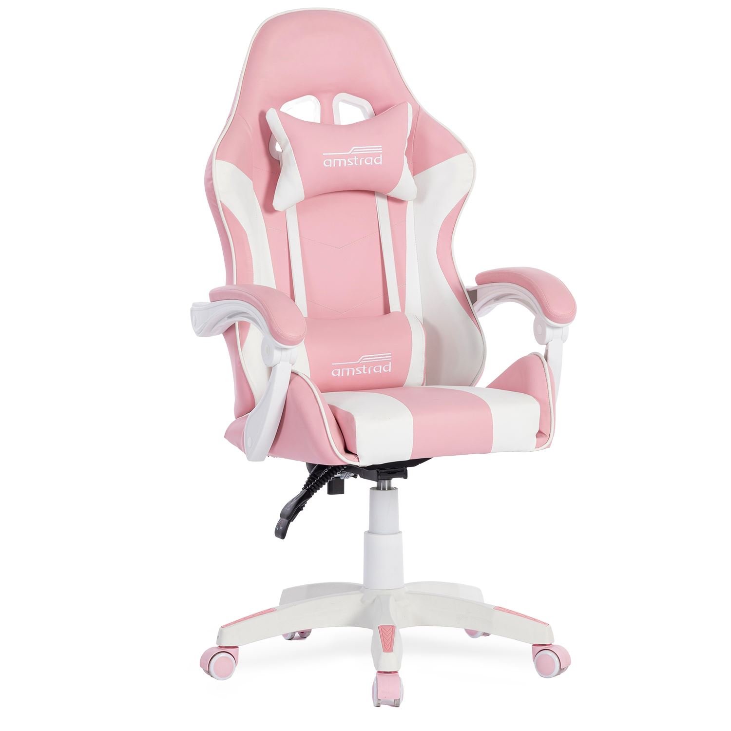 Amstrad AMS-800-ROSY Fauteuil / Chaise de bureau Gamer rose & blanc - coussin lombaire & appuie tête