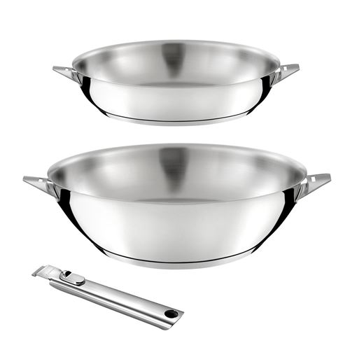 Non Communiqué Cuisinox - Eclipse - Lot 3 Pièces - Wok 28 Cm, Poêle 24 Cm Et Poignée Amovible