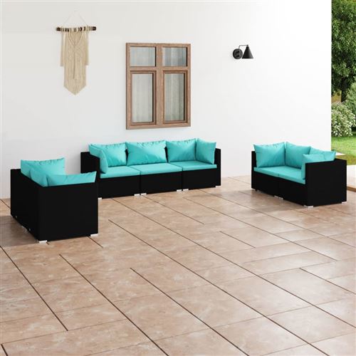Non Communiqué Noir Vidaxl 7-Delige Loungeset Met Kussens Poly Rattan Zwart3102265