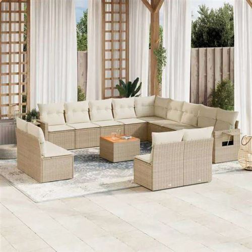 Salon de jardin modulable polyethylene beige 14 pieces x 62 x 69