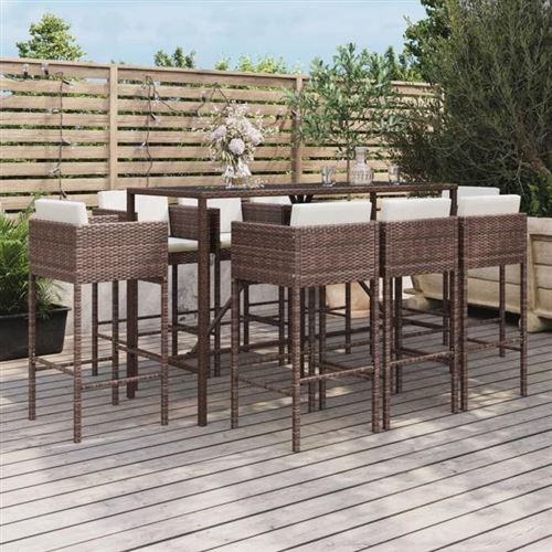Non Communiqué Marron Vidaxl Ensemble De Bar De Jardin 9 Pcs Avec Coussins Poly Rotin, Ensemble De Table De Bar, Table Et Chaise De Bar, 3200650