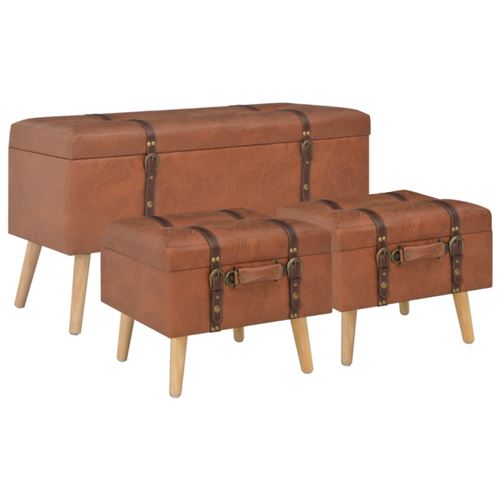 vidaXL Tabourets de rangement 3 pcs Brun roux Similicuir