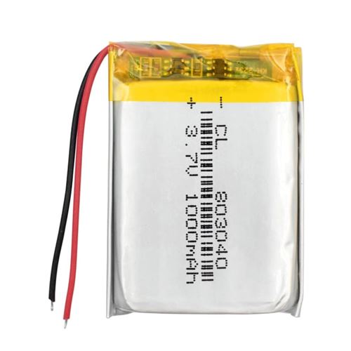 Batterie Lipo Rechargeable 803040 3.7V 1000mAh Compatible avec Haut-Parleurs, Bluetooth, GPS, Drone Radiofly Space Kondor Protection PCM, Jaune