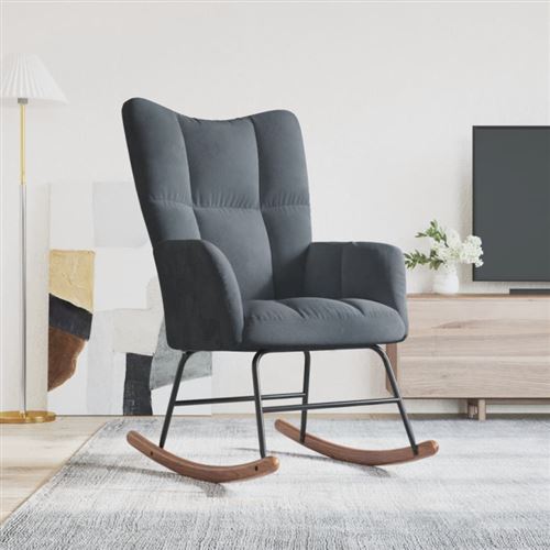 VIDAXL - Chaise à bascule - Velours - Gris - Image 3