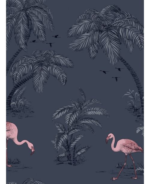 Lac Flamingo Papier peint bleu minuit Holden