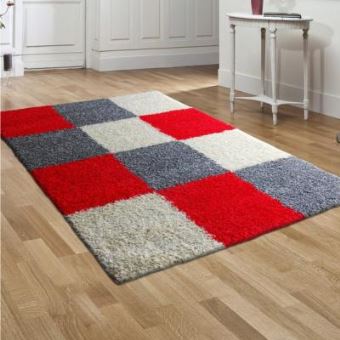 Tapis Shaggy Rouge Gris Blanc Noir 80x150 Cm Tap06039