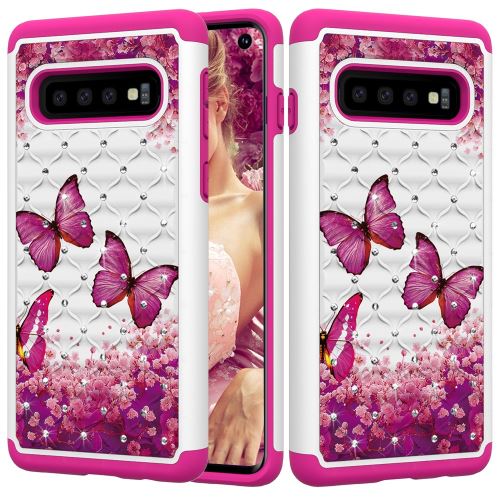 Coque en TPU impression de motifs décor strass papillons roses pour votre Samsung Galaxy S10