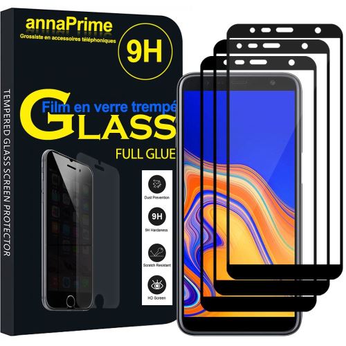 Lot 3 Films PLEINE COLLE Verre Trempé Ultra Clair Dureté Protecteur d'écran FULL GLUE pour Samsung Galaxy J6+/ J6 Plus (2018) 6.0 - NOIR