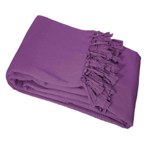 Jete de fauteuil a franges 150 x 150 cm coton tisse lana Prune