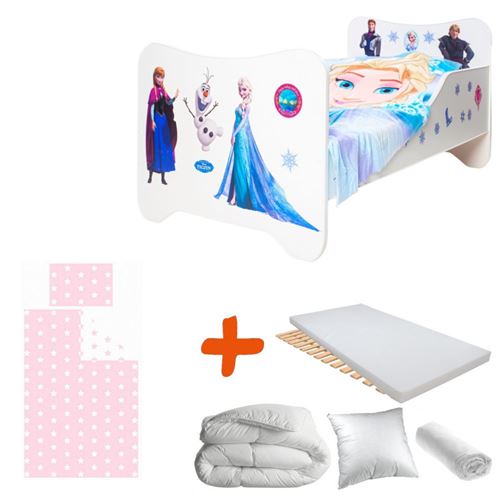 Pack 8en1 Lit Junior Reine des neiges Matelas + Oreiller + Couette + Taie+ Housse de couette +Drap housse