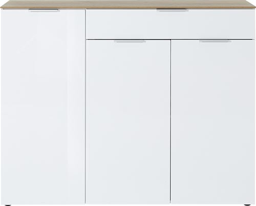 Buffet coloris blanc / chêne-Navarra repro - Dim : 134 x 106 x 40 cm -PEGANE-
