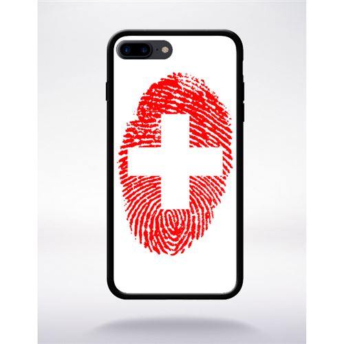 Coque empreinte digitale drapeau suisse switzerland compatible apple iphone 7 plus bord noir silicone