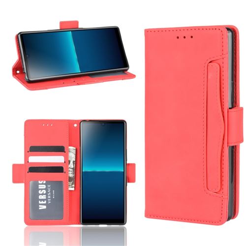 Etui en PU retourner avec support et plusieurs porte-cartes rouge pour votre Sony Xperia L4
