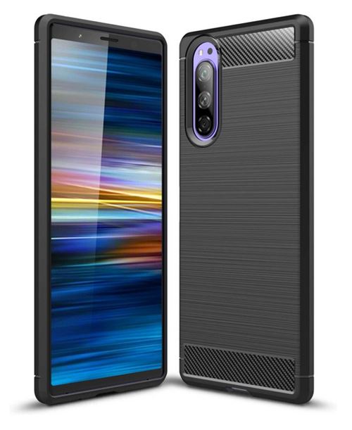 Housse etui coque silicone gel carbone pour Sony Xperia 5 + film ecran - NOIR - htdmobiles