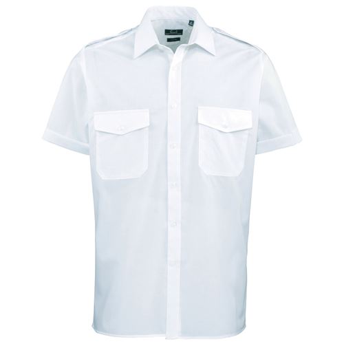 Premier - Chemise de pilote à manches courtes - Homme (Tour de cou 37cm) (Bleu clair) - UTRW1086