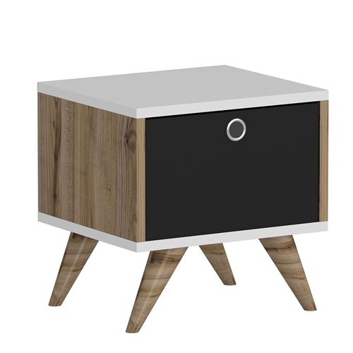 HOMEMANIA Zeyn Nachtkastje- Moderne Space Saver - met deur - vanuit de woonkamer, de kamer - Walnoot, zwart, wit in hout, 40 x 35 x 41 cm