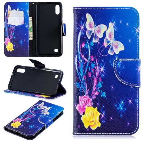 Etui en PU impression de motifs roses et papillons pour votre Samsung Galaxy A10
