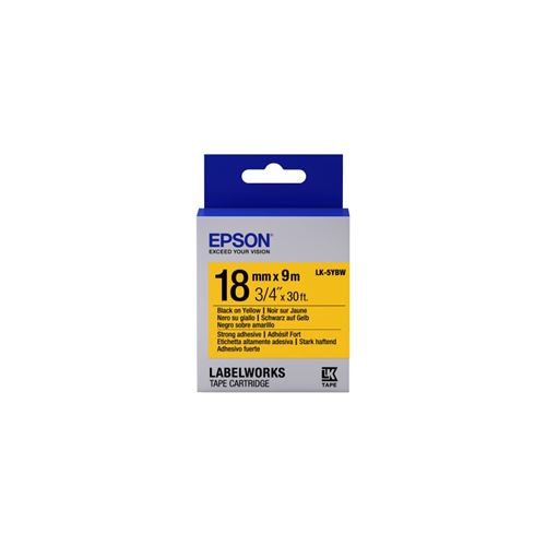 EPSON LK-5YBW - Adh&eacute;sif Fort - Noir sur Jaune - 18mmx9m