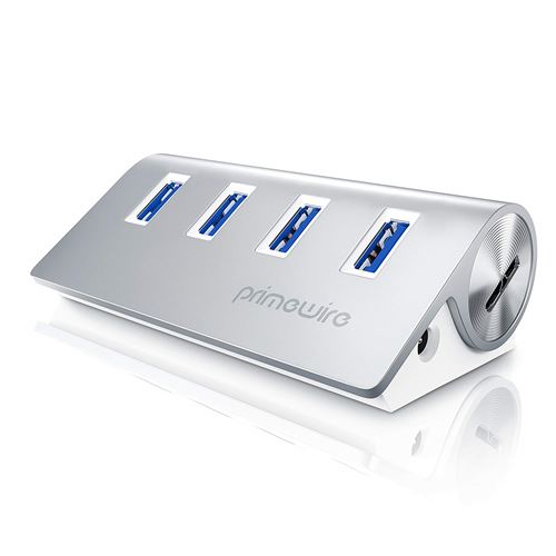 Primewire - Actif 4 Port USB 3.0 Hub avec Bloc d'alimentation à fiche coaxiale Concentrateur à 4 Ports (Distributeur) pour PC