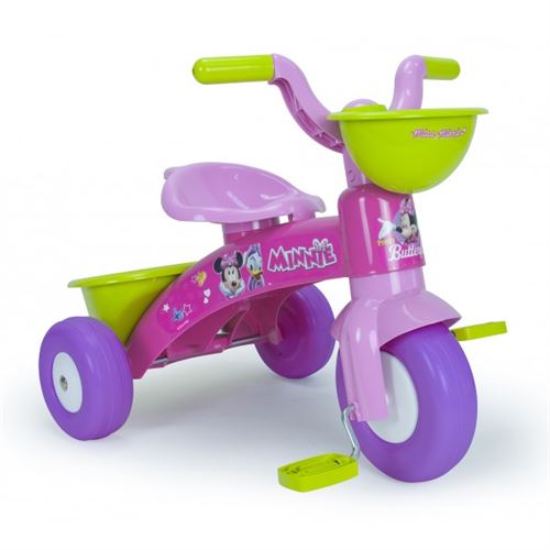 Tricycle Minnie coloré avec panier avant et benne arrière