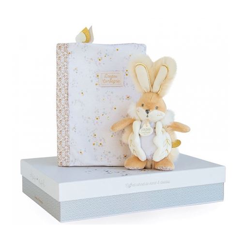 Coffret protège carnet de santé et peluche lapin de sucre blanc - doudou et compagnie