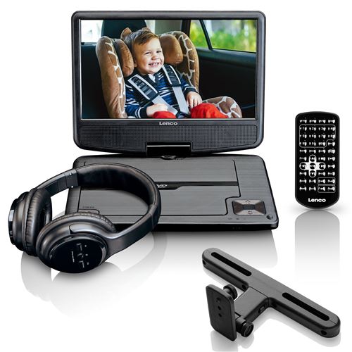 Lenco DVP-947BK Lecteur DVD Portable 9 Bluetooth Casque Audio Support appuie-tête