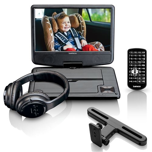 DVD portable 9 avec USB/support/casque Bluetooth Lenco DVP-947BK Noir