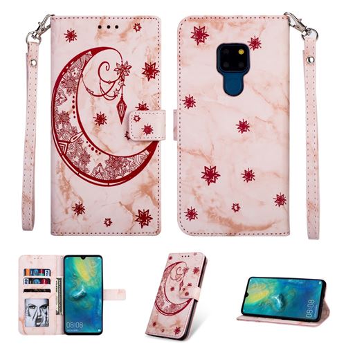 Etui en PU motif de lune en forme marbre or rose pour votre Huawei Mate 20
