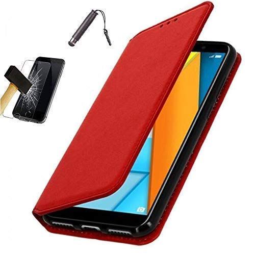 Etui Housse Coque Rouge Compatible Pour Huawei Honor 8A (Fermeture Magnétique) + Film verre trempé + Stylet