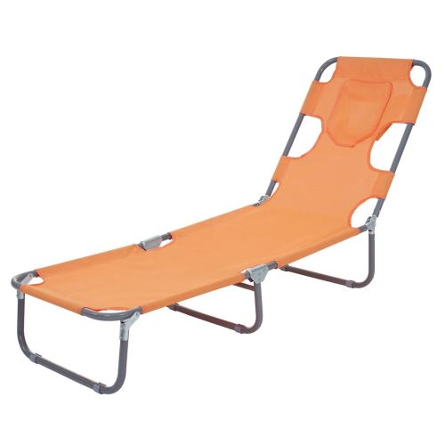 Transat chaise longue de jardin pliable en tissu orange MDJ04123