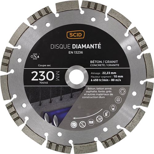 Disque diamanté béton granit ventillé SCID - Diamètre 230 mm