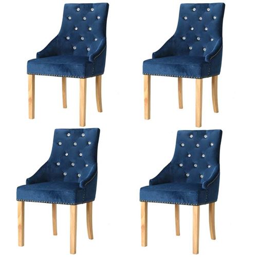vidaXL Chaises de salle à manger 4 pcs Bleu Chêne massif et velours