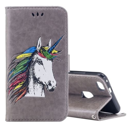Huawei P10 Lite Housse Etui Cuir PU licorne Gris ALS53851