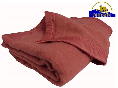 Couverture pure laine woolmark ourson 350 gr rose 180x220