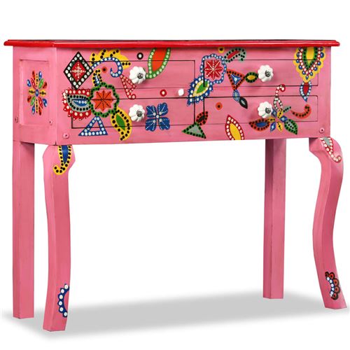 Vidaxl Rose Table Console Table De Couloir Table D'entrée Table De Salon Salle De Séjour Maison Intérieur Peint À La Main Bois De Manguier Massif