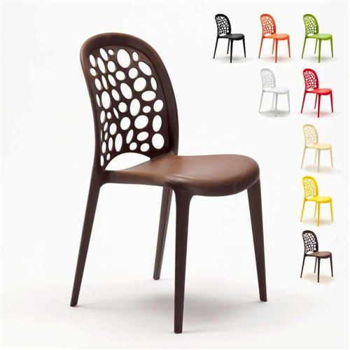 Chaise salle à manger café bar restaurant jardin polypropylène empilable Design WEDDING Holes Messina, Couleur: Marron