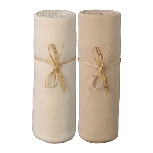 Lot de 2 draps housses bébé jersey bio écru et cappuccino 60x120