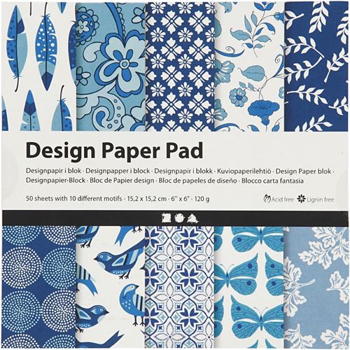 Creotime bloc de papier design bleu 15,2 cm 50 feuilles
