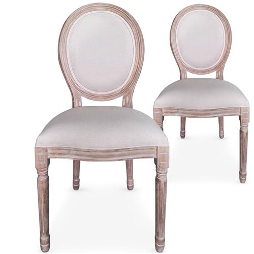 Paris Prix - Lot De 2 Chaises Médaillon Tissu versailles 96cm Beige