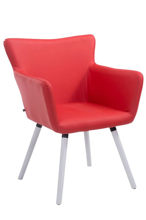 Chaise de salle à manger avec accoudoirs Antwerpen en similicuir , Rouge/Bois de chêne Blanc