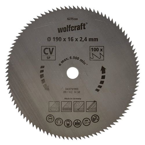 Wolfcraft 6275000 Lame scie circulaire CV 100Dts Diamètre 190 x 16 mm