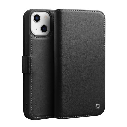 Etui en cuir véritable QIALINO fermeture magnétique noir pour votre iPhone 13 mini 5.4 pouces
