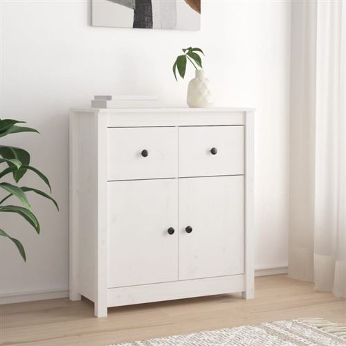 Non Communiqué Blanc Buffet 70X35x80 Cm Bois Massif De Pin