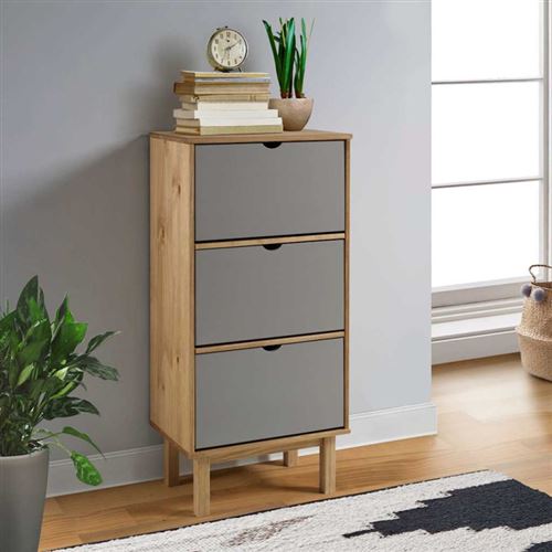 vidaXL Armoire à chaussures OTTA et 3 tiroirs Marron et gris Bois pin