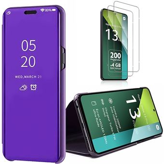 Coque pour Xiaomi Redmi Note 13 Pro 5G (pas pour 4G) + 2 Verres Trempés, 360° Antichoc Smart Case Clear View, Violet - BOOLING - 1
