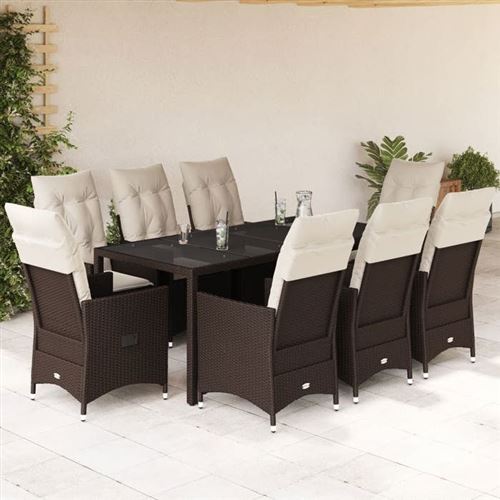 Non Communiqué Marron Vidaxl Ensemble À Manger De Jardin Et Coussins 9 Pcs Poly Rotin, Ensemble De Salle À Manger D'extérieur 3276774